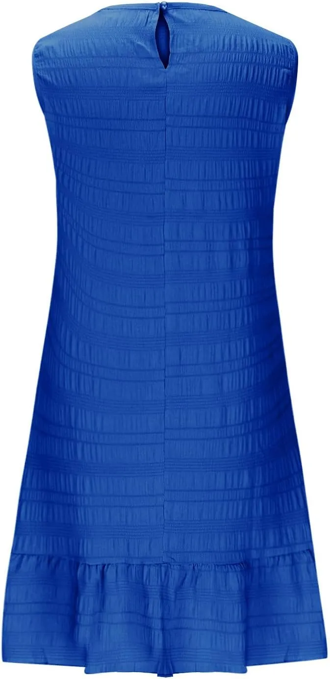 Summer Dresses for Women Casual Crewneck Sleeveless Lightweight Soft Sundresses Ruffle Mini Dresses Clothes