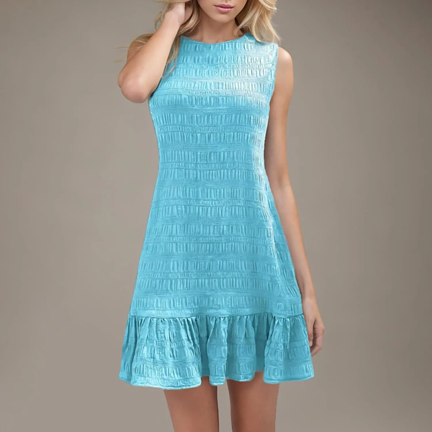 Summer Dresses for Women Casual Crewneck Sleeveless Lightweight Soft Sundresses Ruffle Mini Dresses Clothes