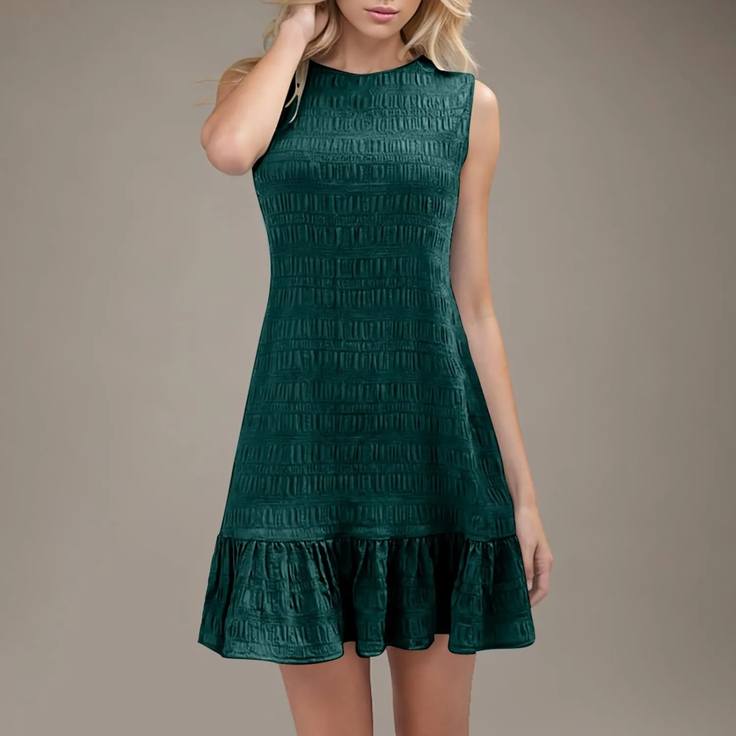 Summer Dresses for Women Casual Crewneck Sleeveless Lightweight Soft Sundresses Ruffle Mini Dresses Clothes