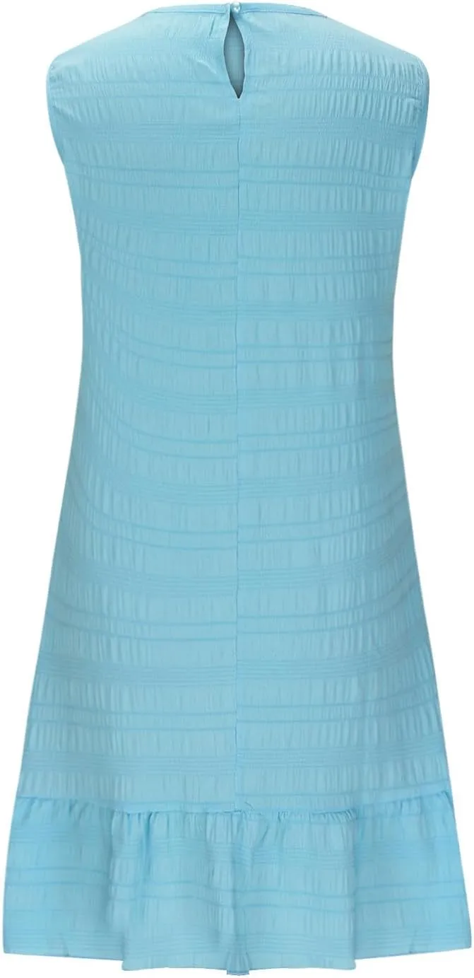 Summer Dresses for Women Casual Crewneck Sleeveless Lightweight Soft Sundresses Ruffle Mini Dresses Clothes