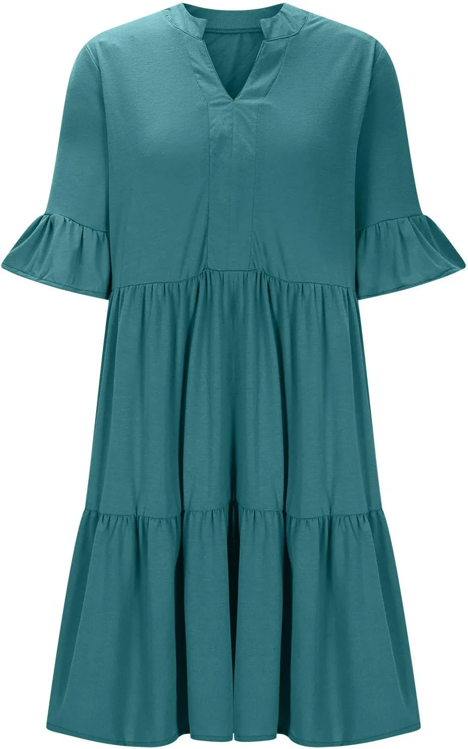 Summer Dresses for Women Casual Ruffle Sleeve Button Down Shirt Dress Tiered Flowy Shift Sundresses with Pockets