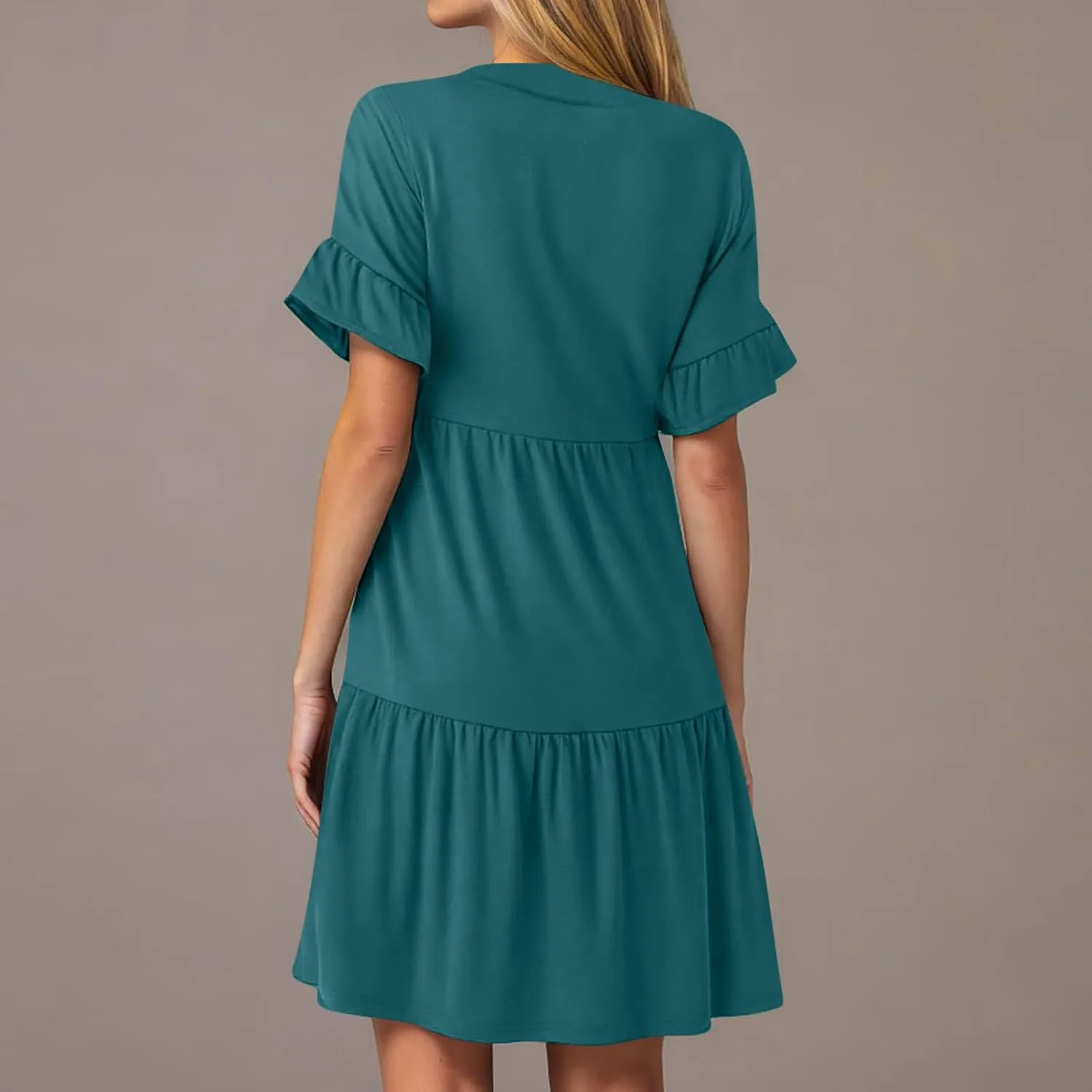 Summer Dresses for Women Casual Ruffle Sleeve Button Down Shirt Dress Tiered Flowy Shift Sundresses with Pockets
