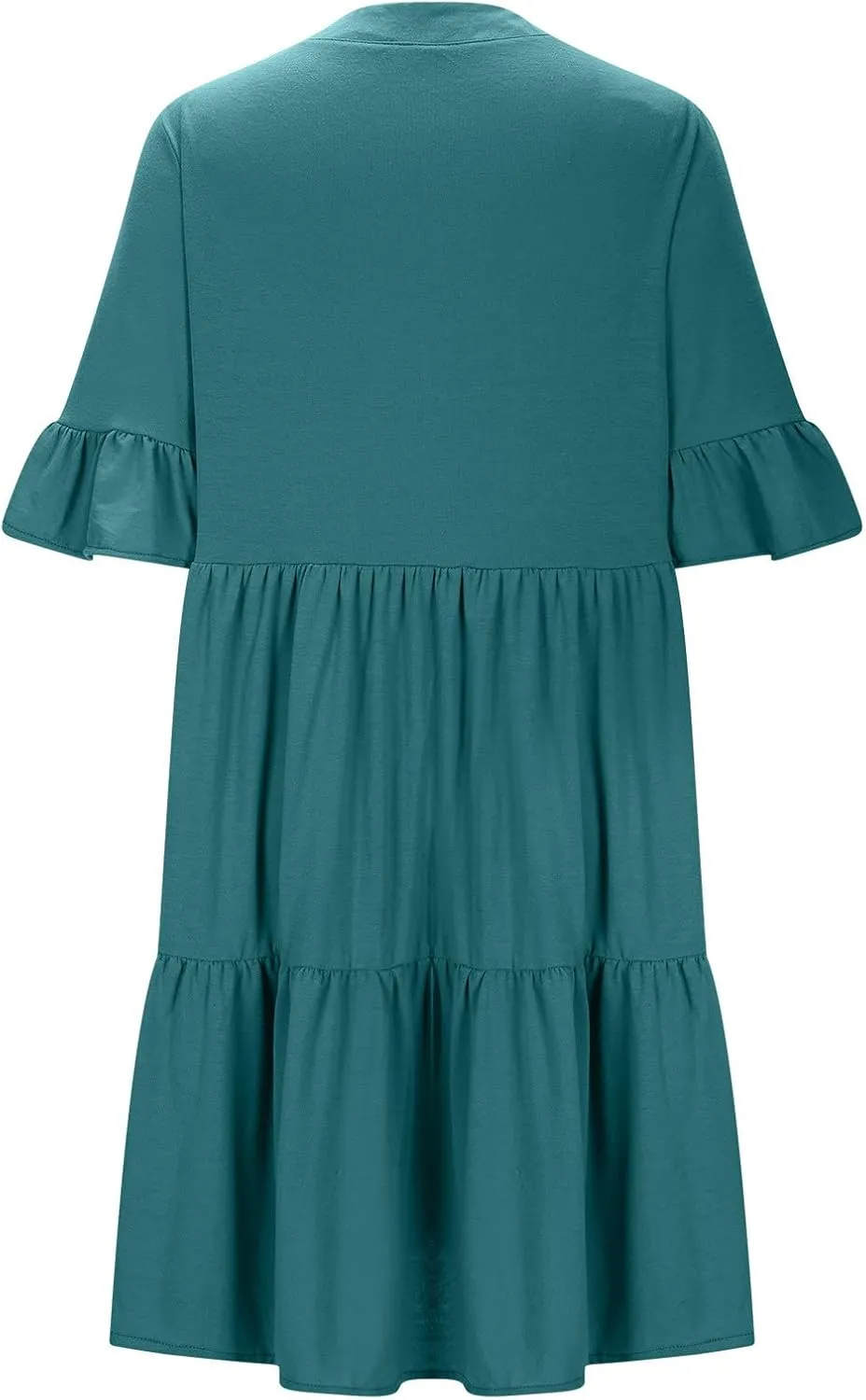 Summer Dresses for Women Casual Ruffle Sleeve Button Down Shirt Dress Tiered Flowy Shift Sundresses with Pockets