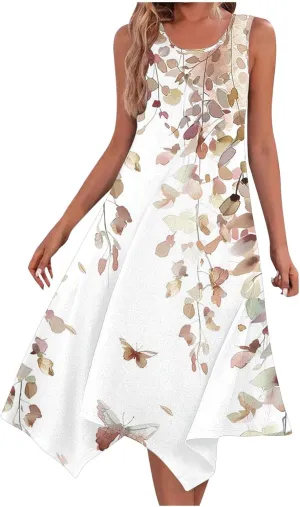 Summer Dresses for Women Casual Sleeveless Sundress Floral Printed Loose Fit Beach Cover Up for Daily Wear