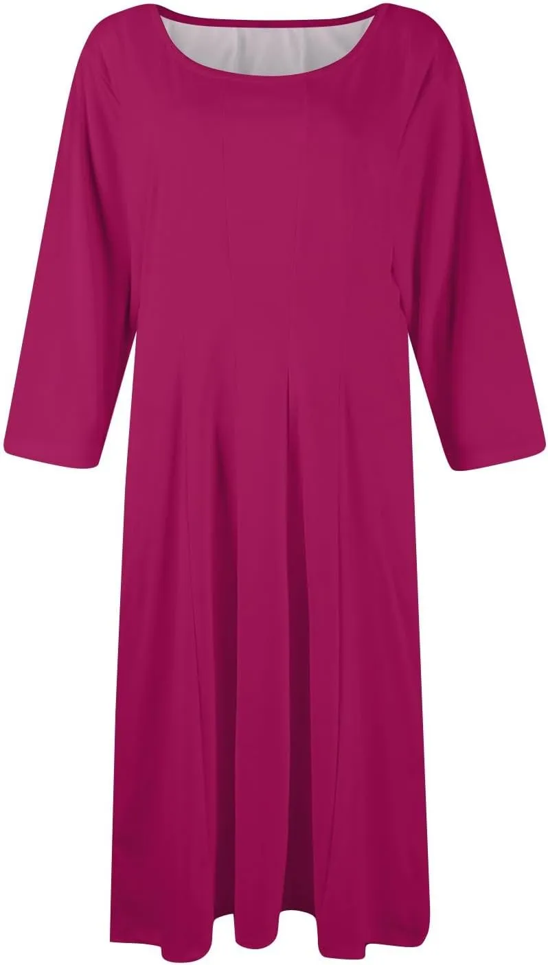 Summer Dresses for Women Crewneck 3/4 Sleeve Dress A Line Dress Spring Midi Casual Flowy with Pocket