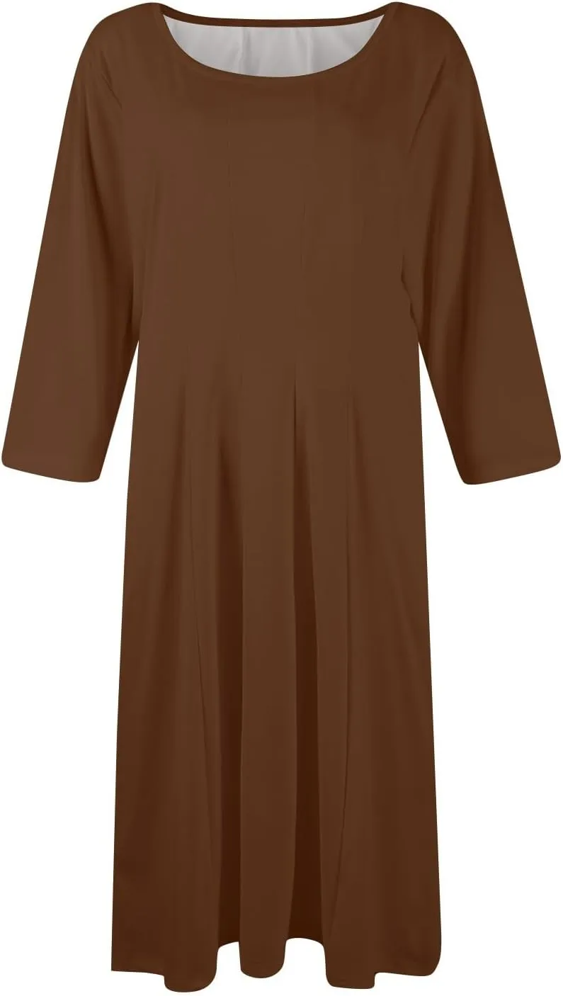 Summer Dresses for Women Crewneck 3/4 Sleeve Dress A Line Dress Spring Midi Casual Flowy with Pocket