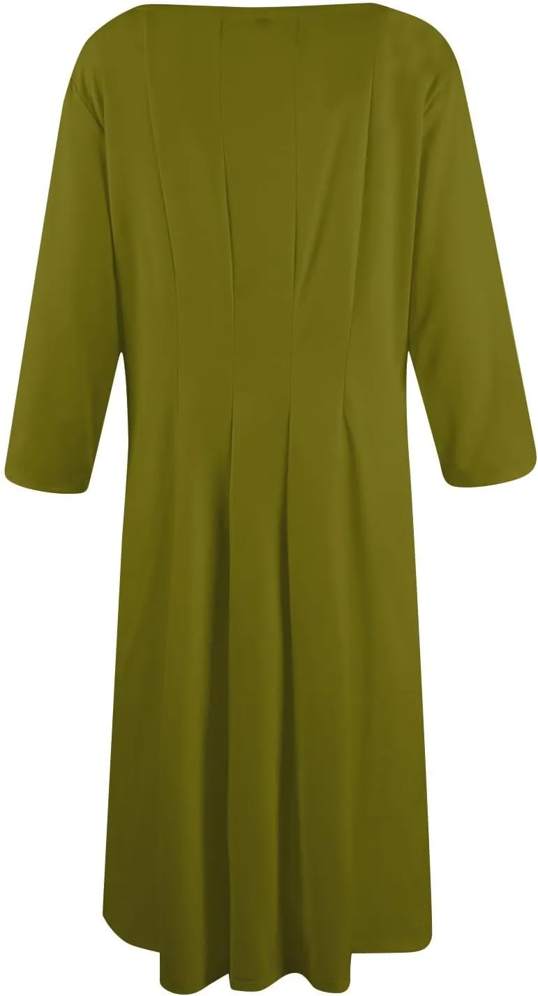 Summer Dresses for Women Crewneck 3/4 Sleeve Dress A Line Dress Spring Midi Casual Flowy with Pocket