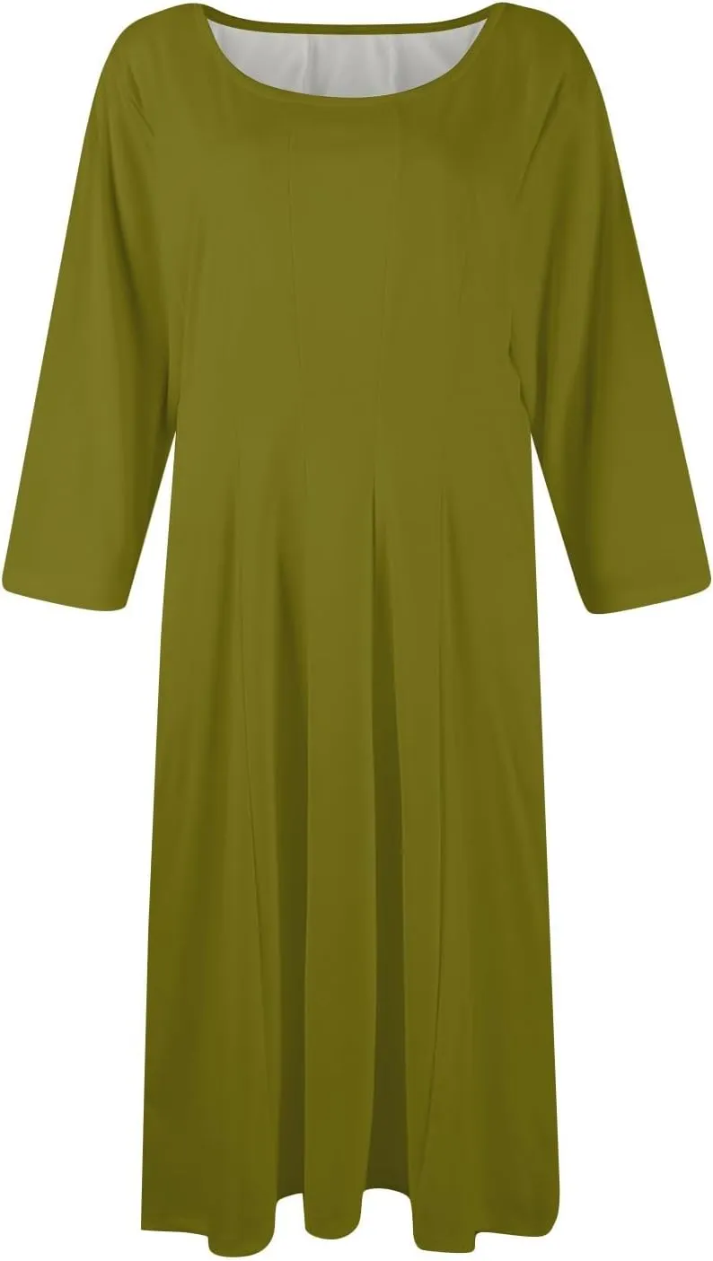 Summer Dresses for Women Crewneck 3/4 Sleeve Dress A Line Dress Spring Midi Casual Flowy with Pocket
