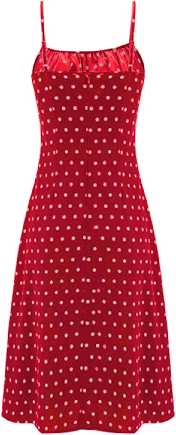 Summer Dresses for Women Spaghetti Strap Polka Dot Midi Dress 2025 Trendy Sexy Sleeveless Slit Beach Boho Sundresses