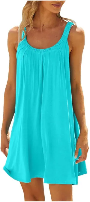 Summer Dresses for Women Vacation Casual Solid Color Loose Fit Beach Sun Dress Trendy Knee Length Flowy Dresses
