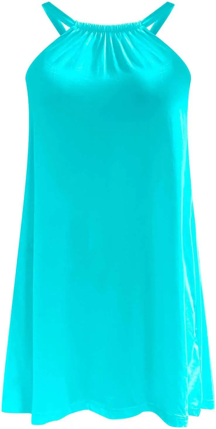 Summer Dresses for Women Vacation Casual Solid Color Loose Fit Beach Sun Dress Trendy Knee Length Flowy Dresses