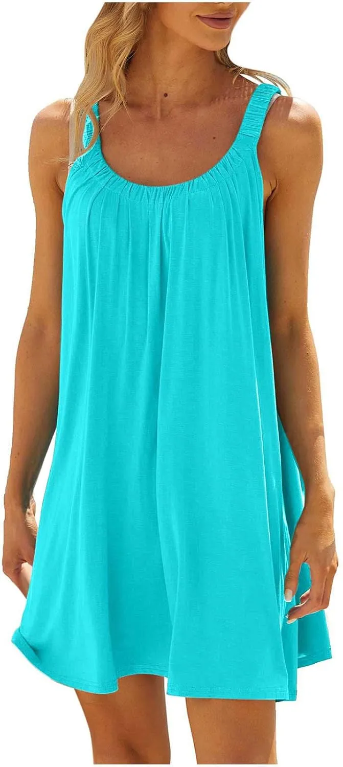 Summer Dresses for Women Vacation Casual Solid Color Loose Fit Beach Sun Dress Trendy Knee Length Flowy Dresses