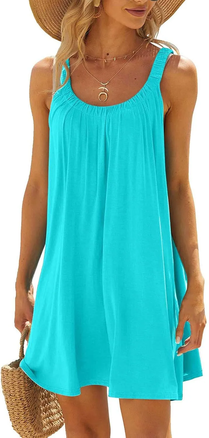 Summer Dresses for Women Vacation Casual Solid Color Loose Fit Beach Sun Dress Trendy Knee Length Flowy Dresses