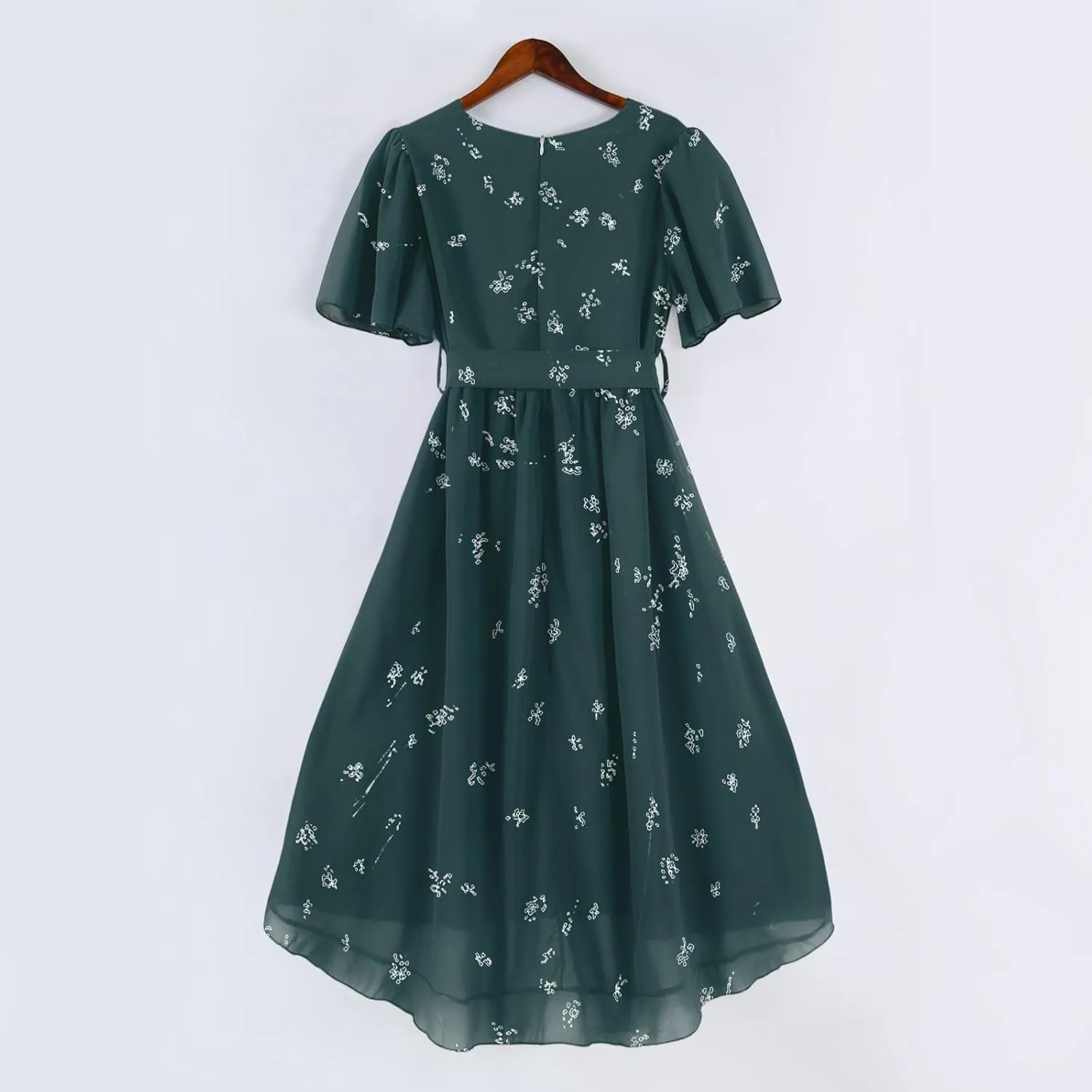 Summer Floral Chiffon Dresses for Women 2025 Midi Trendy Flowy Swing Short Sleeve V Neck Tie Elastic Waist A Line Dress