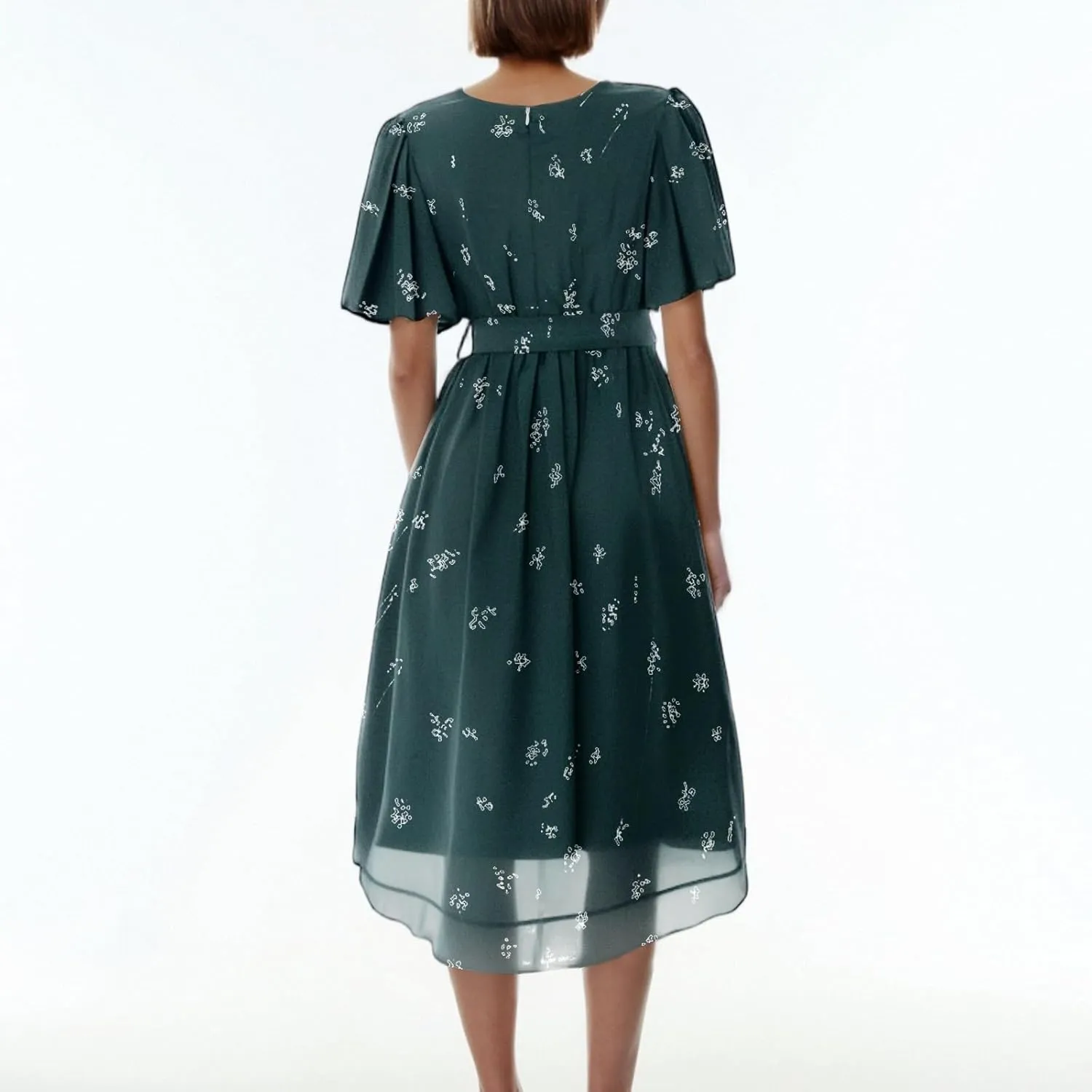 Summer Floral Chiffon Dresses for Women 2025 Midi Trendy Flowy Swing Short Sleeve V Neck Tie Elastic Waist A Line Dress