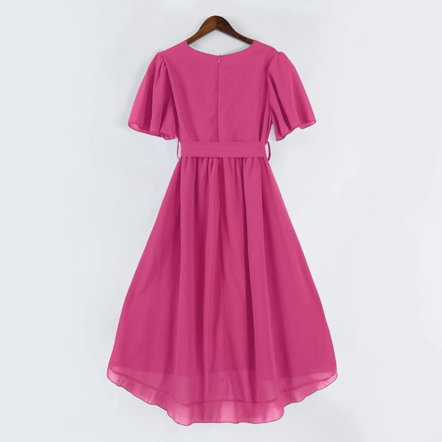 Summer Floral Dresses for Women 2025 Midi Wedding Guest Dress Chiffon Dresses V Neck Short Sleeve Tie Waist Ruffled Hem
