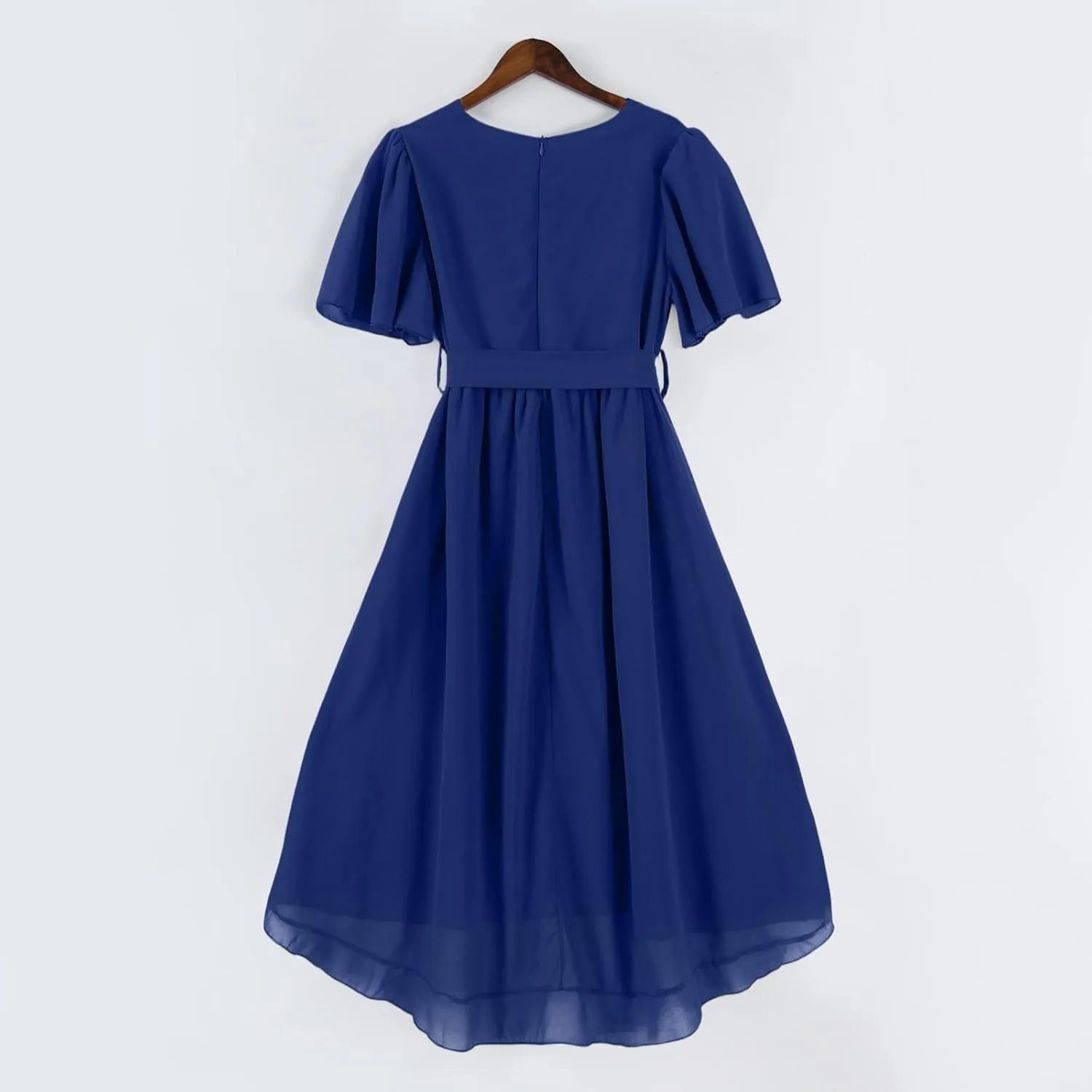 Summer Floral Dresses for Women 2025 Midi Wedding Guest Dress Chiffon Dresses V Neck Short Sleeve Tie Waist Ruffled Hem