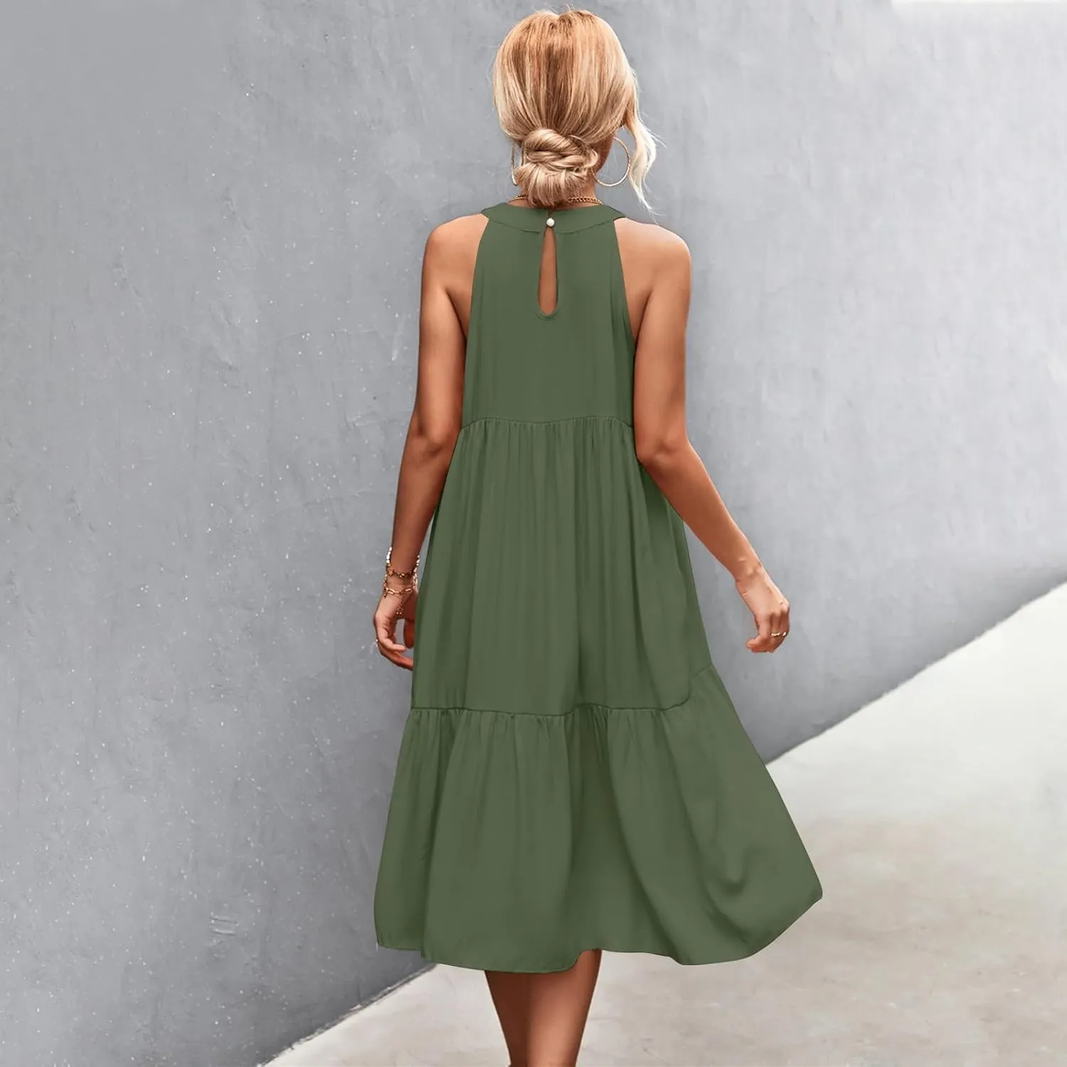 Summer Plus Size Sundresses for Women Trendy Off The Shoulder Sleeveless Halter Dress Casual Flowy Floral Midi Dress