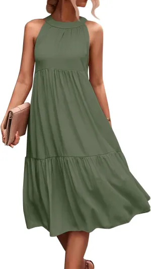 Summer Plus Size Sundresses for Women Trendy Off The Shoulder Sleeveless Halter Dress Casual Flowy Floral Midi Dress