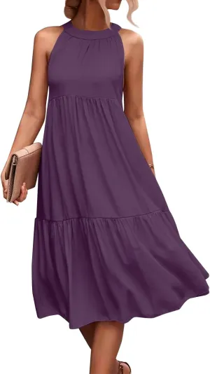 Summer Plus Size Sundresses for Women Trendy Off The Shoulder Sleeveless Halter Dress Casual Flowy Floral Midi Dress
