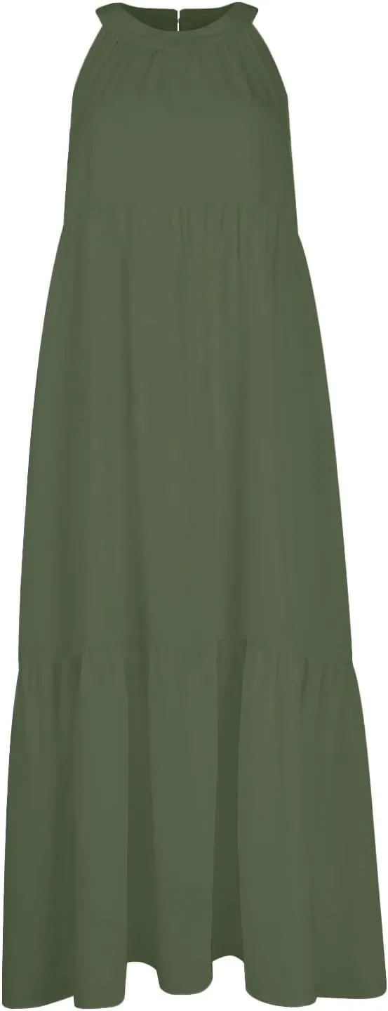 Summer Plus Size Sundresses for Women Trendy Off The Shoulder Sleeveless Halter Dress Casual Flowy Floral Midi Dress