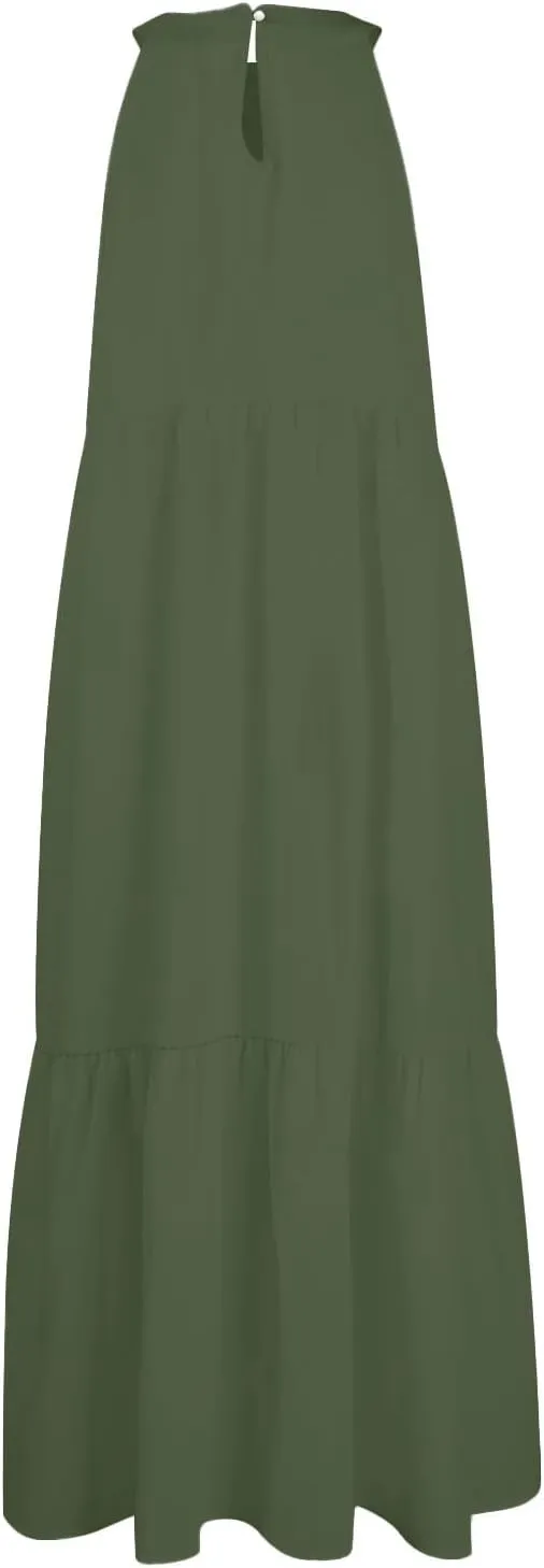 Summer Plus Size Sundresses for Women Trendy Off The Shoulder Sleeveless Halter Dress Casual Flowy Floral Midi Dress