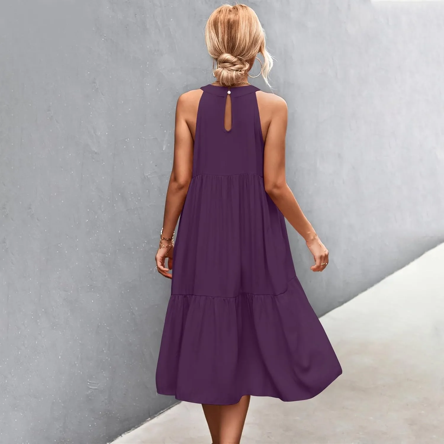Summer Plus Size Sundresses for Women Trendy Off The Shoulder Sleeveless Halter Dress Casual Flowy Floral Midi Dress