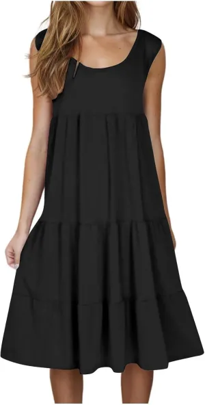 Summer Sundress for Women Casual Sleeveless Flowy Tiered Plus Size Dress Fashion Boho Beach Vacation Dresses S-5XL