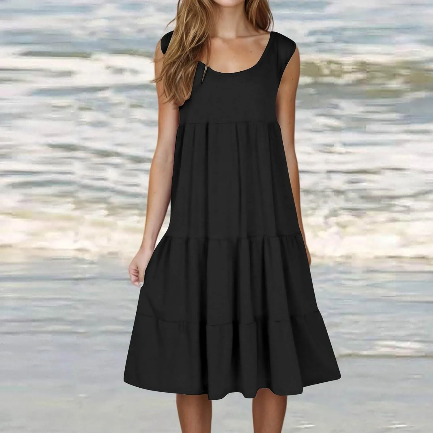 Summer Sundress for Women Casual Sleeveless Flowy Tiered Plus Size Dress Fashion Boho Beach Vacation Dresses S-5XL
