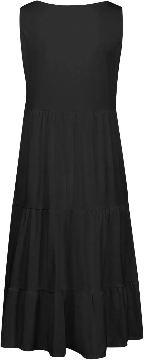 Summer Sundress for Women Casual Sleeveless Flowy Tiered Plus Size Dress Fashion Boho Beach Vacation Dresses S-5XL