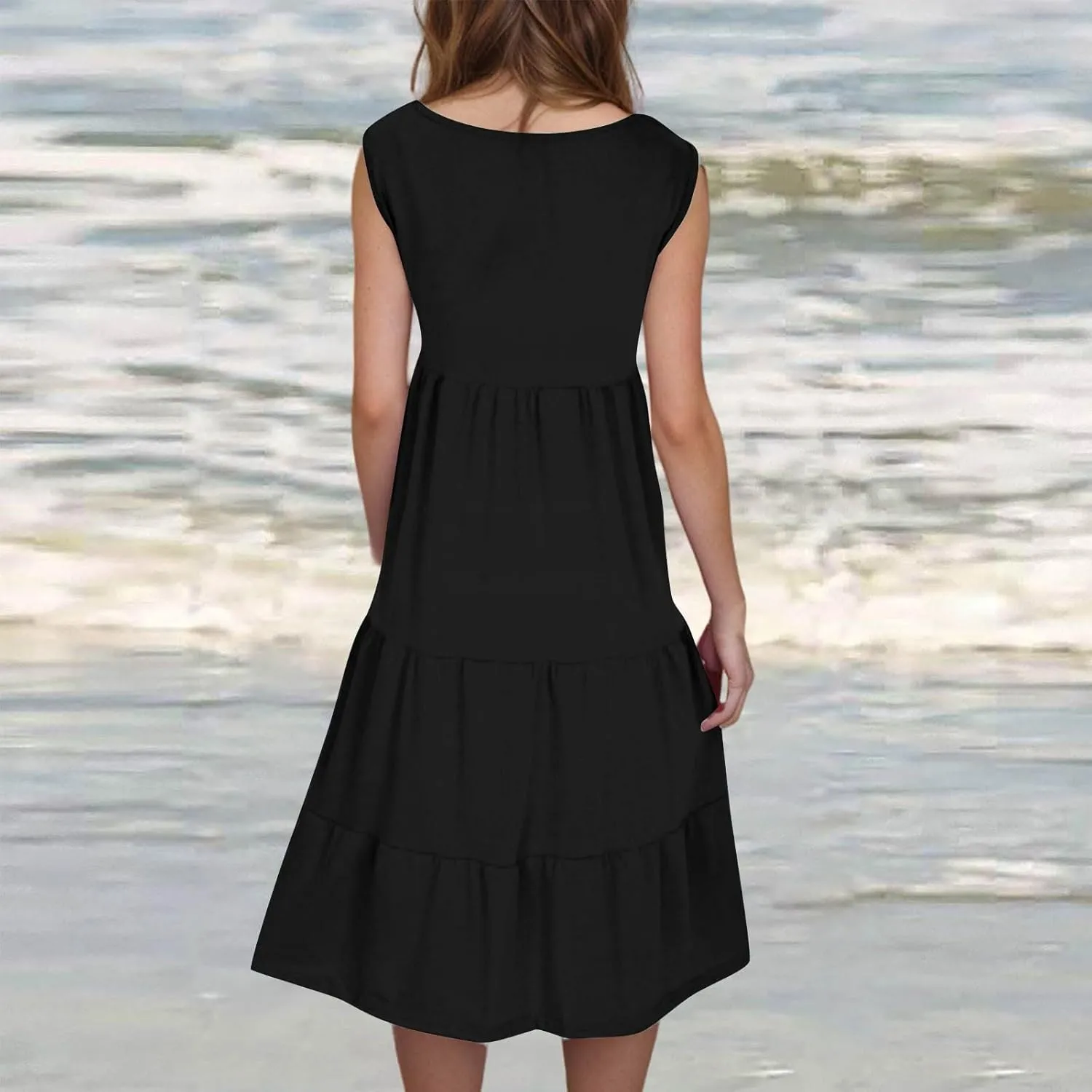 Summer Sundress for Women Casual Sleeveless Flowy Tiered Plus Size Dress Fashion Boho Beach Vacation Dresses S-5XL