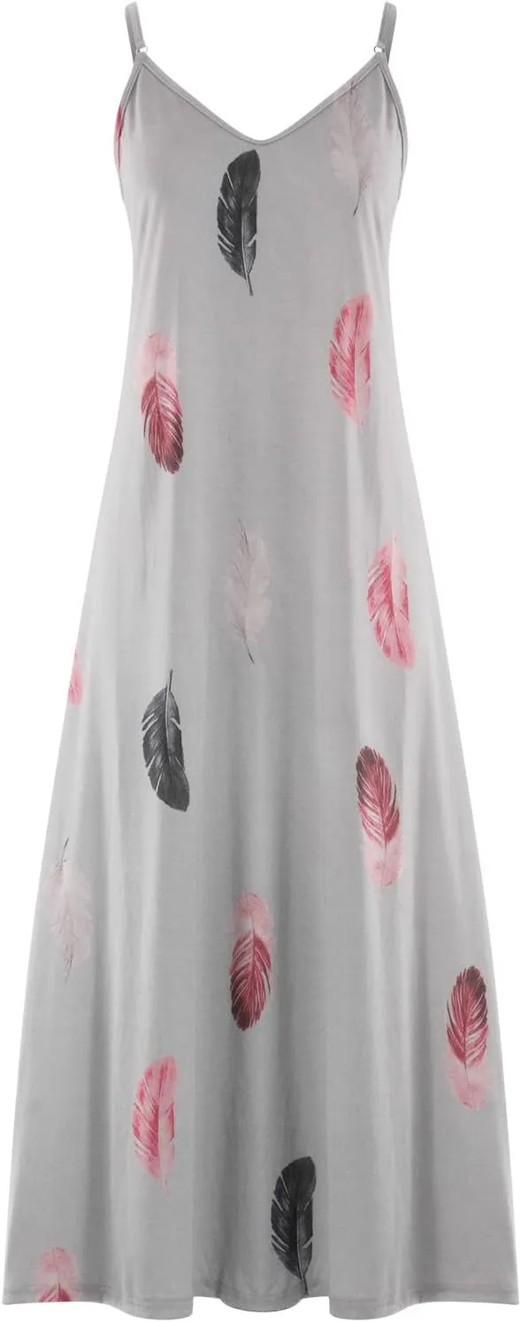 Sun Dresses Women Spaghetti Strap Floar Print Long Dress Casual Summer Beach Sundresses Soft Hawaiian Maxi Dress