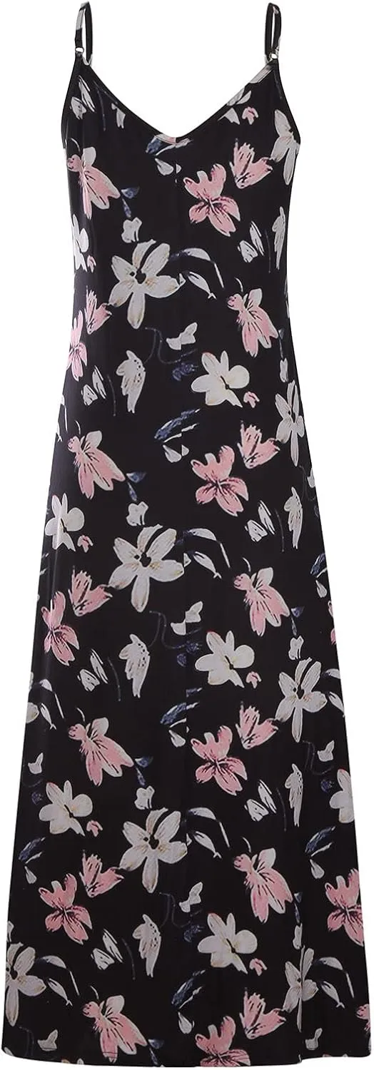 Sun Dresses Women Spaghetti Strap Floar Print Long Dress Casual Summer Beach Sundresses Soft Hawaiian Maxi Dress