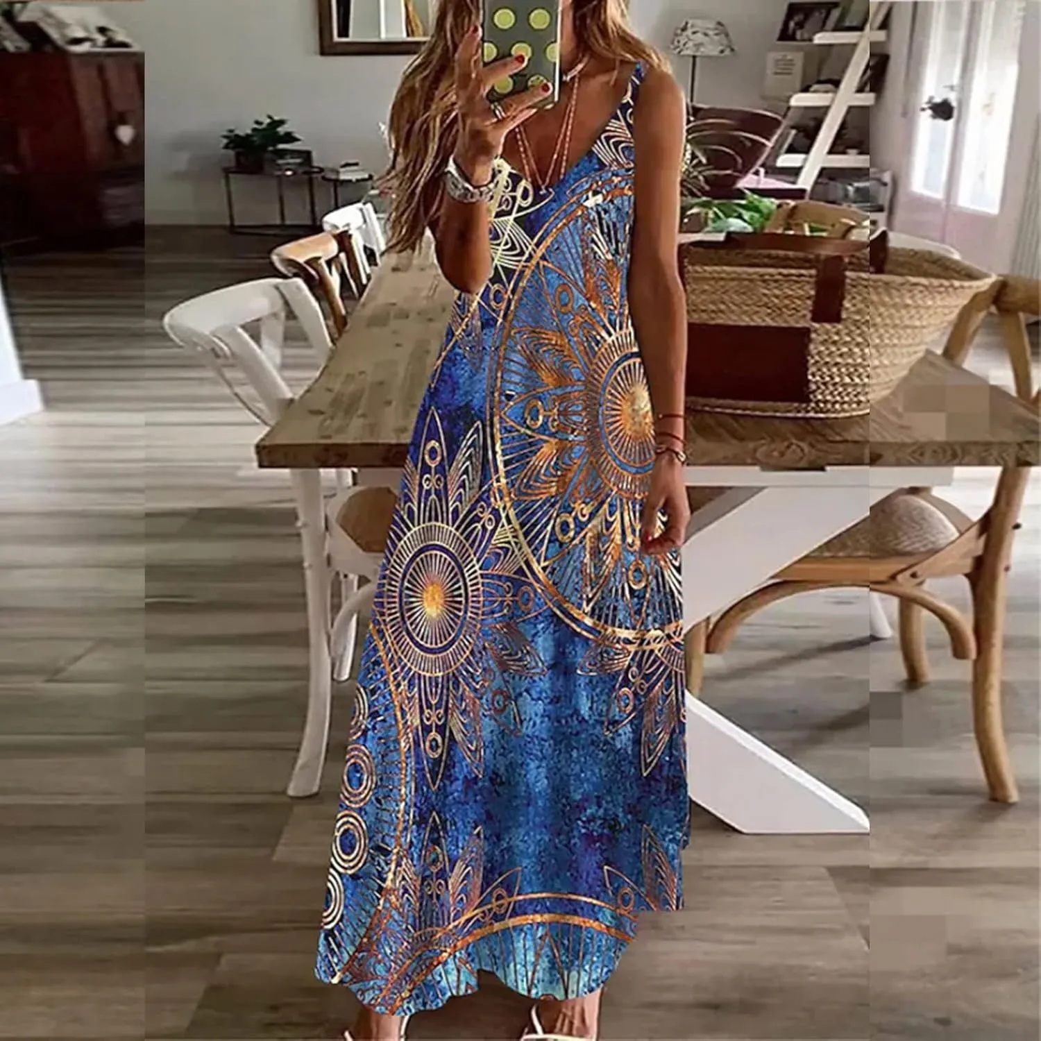 Sun Dresses Women Spaghetti Strap Floar Print Long Dress Casual Summer Beach Sundresses Soft Hawaiian Maxi Dress