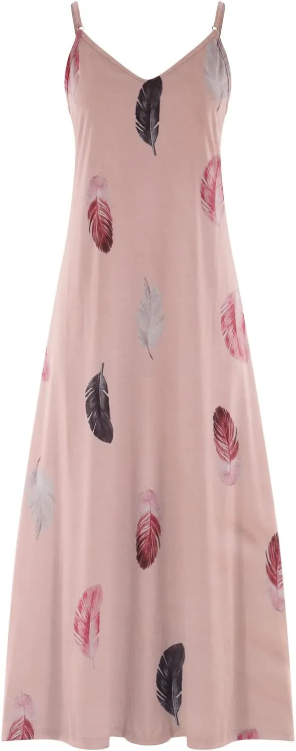 Sun Dresses Women Spaghetti Strap Floar Print Long Dress Casual Summer Beach Sundresses Soft Hawaiian Maxi Dress