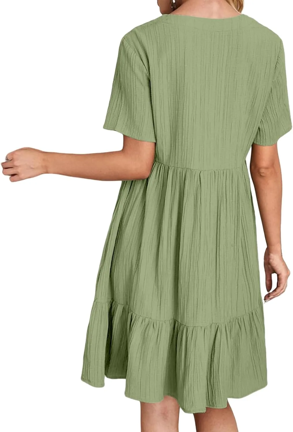 Sundresses for Women Soft V Neck Short Sleeve Ruffle Hem Tiered Flowy Swing Midi Dresses Loose A Line Flowy Beach Dress