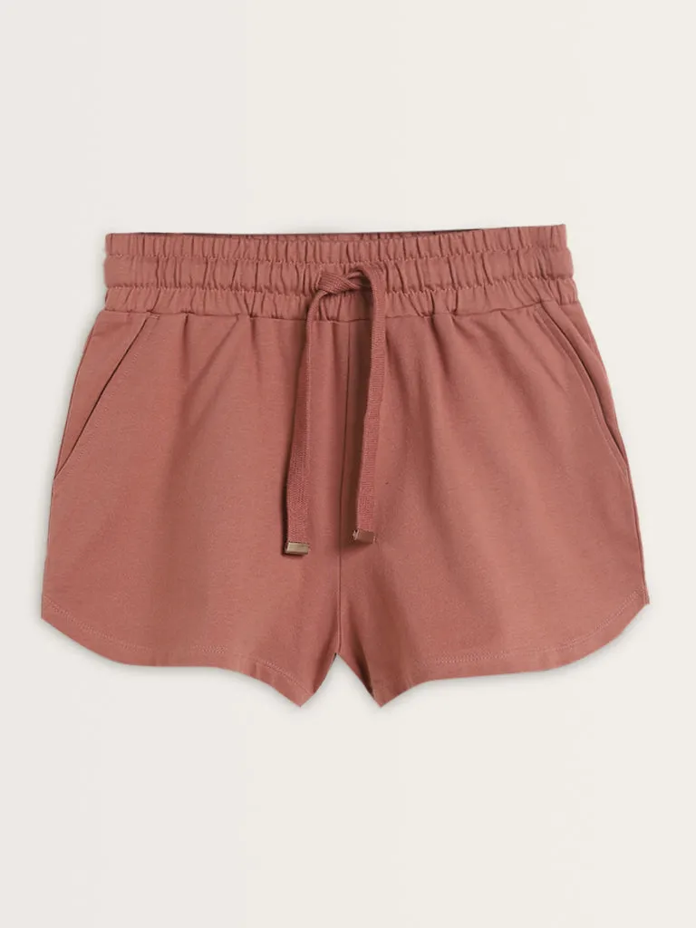 Superstar Dusty Pink Solid High-Rise Cotton Shorts