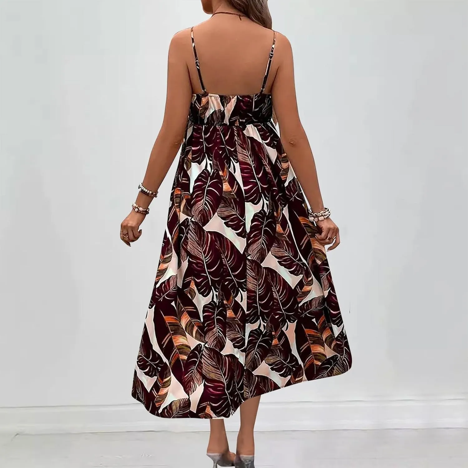 Tank Dresses for Women 2025 Plus Size Adjustable Spaghetti Strap Flower Dresses V-Neck Sleeveless Tropical midi Dress