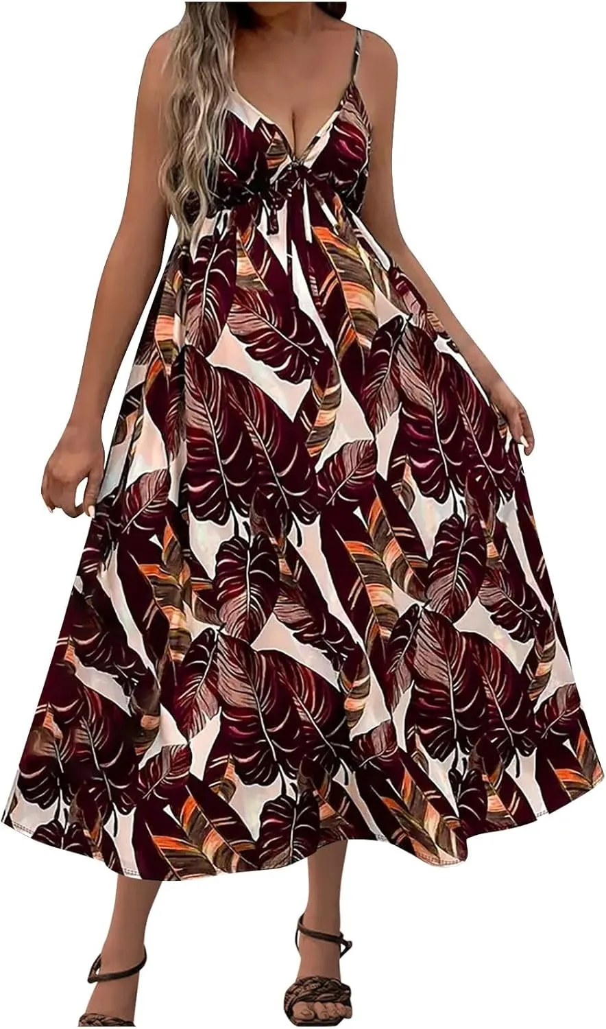 Tank Dresses for Women 2025 Plus Size Adjustable Spaghetti Strap Flower Dresses V-Neck Sleeveless Tropical midi Dress