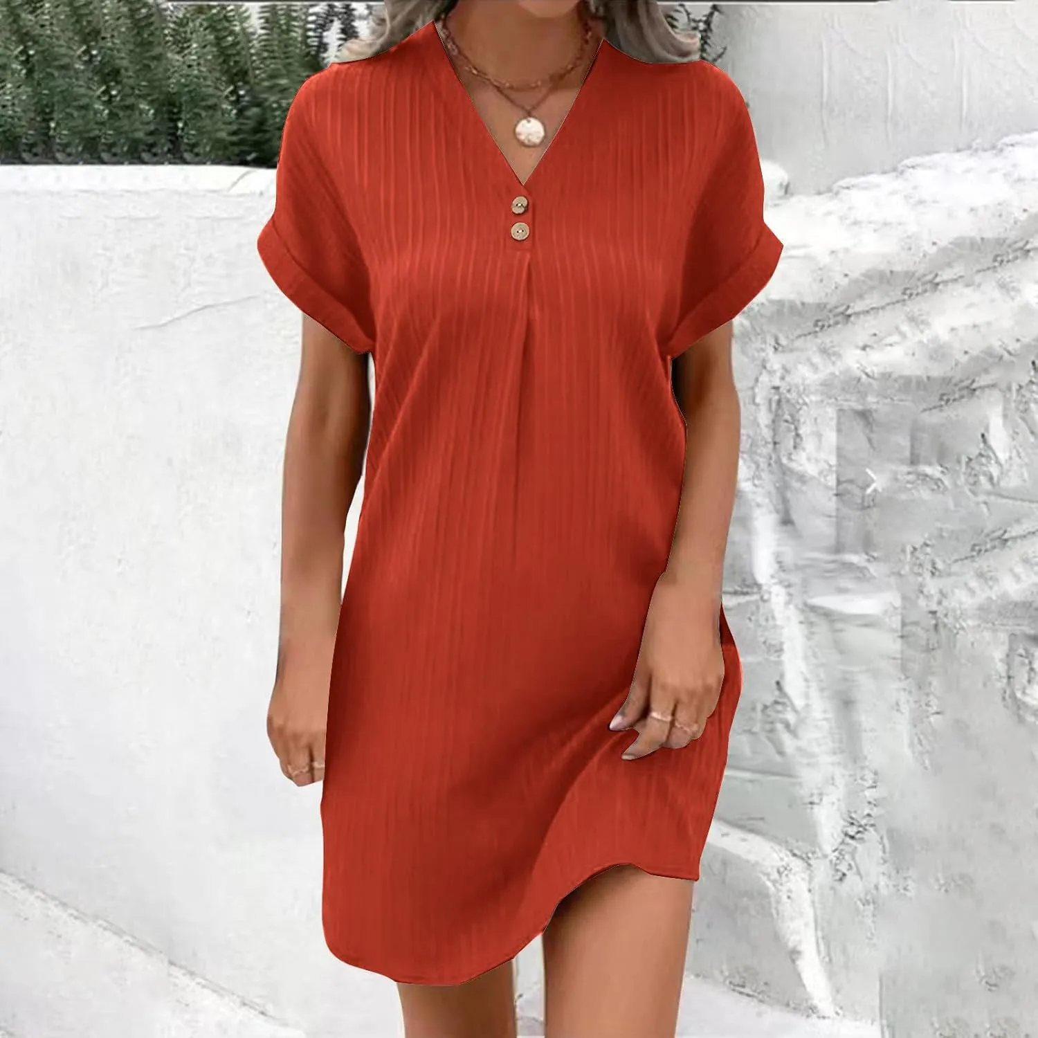 TARIENDY Womens Short Sleeve Dress Loose Fit V Neck Dresses Casual Summer Comfy Sundress Plain Beach Vacation Outfits 2025