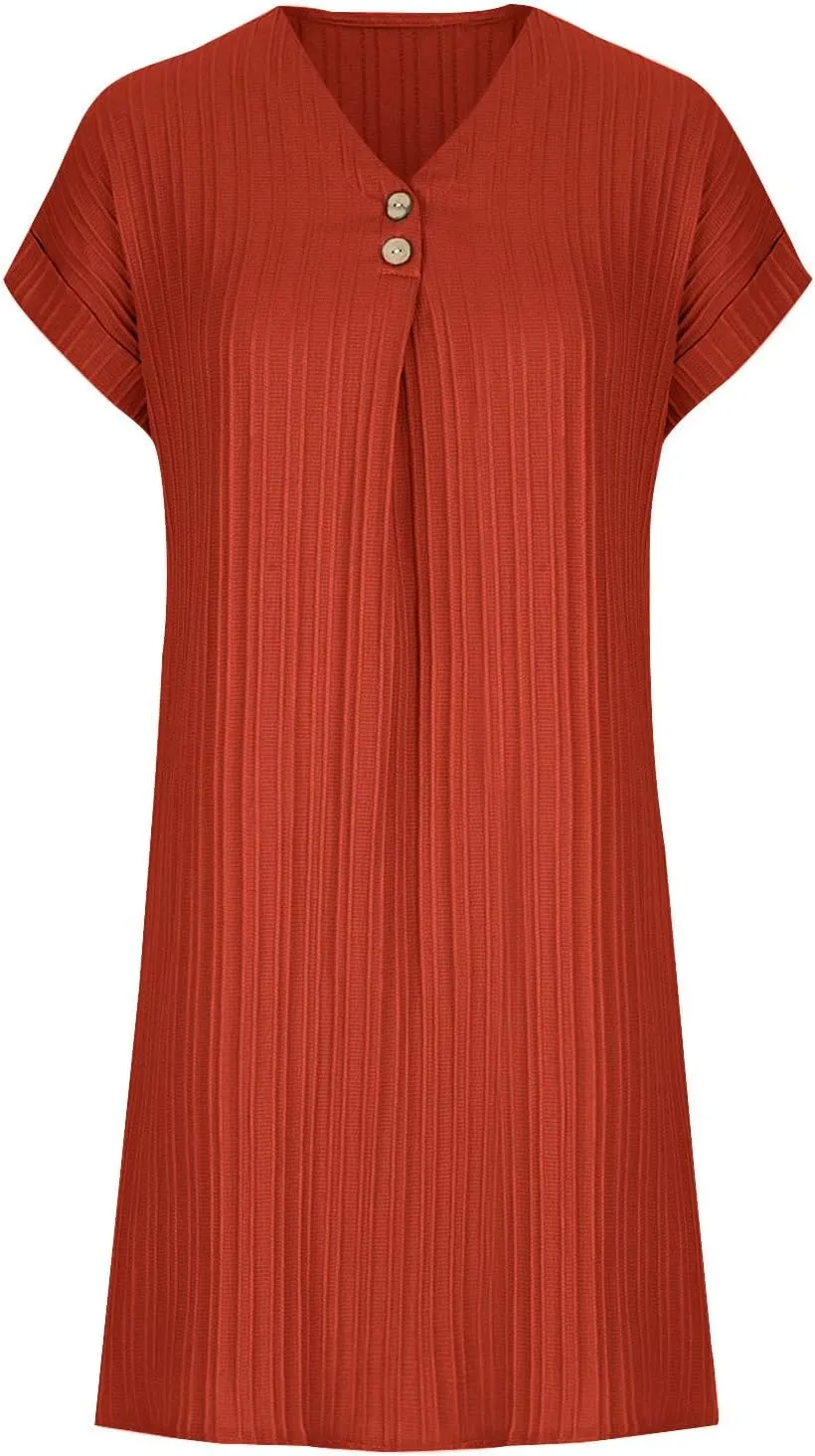TARIENDY Womens Short Sleeve Dress Loose Fit V Neck Dresses Casual Summer Comfy Sundress Plain Beach Vacation Outfits 2025