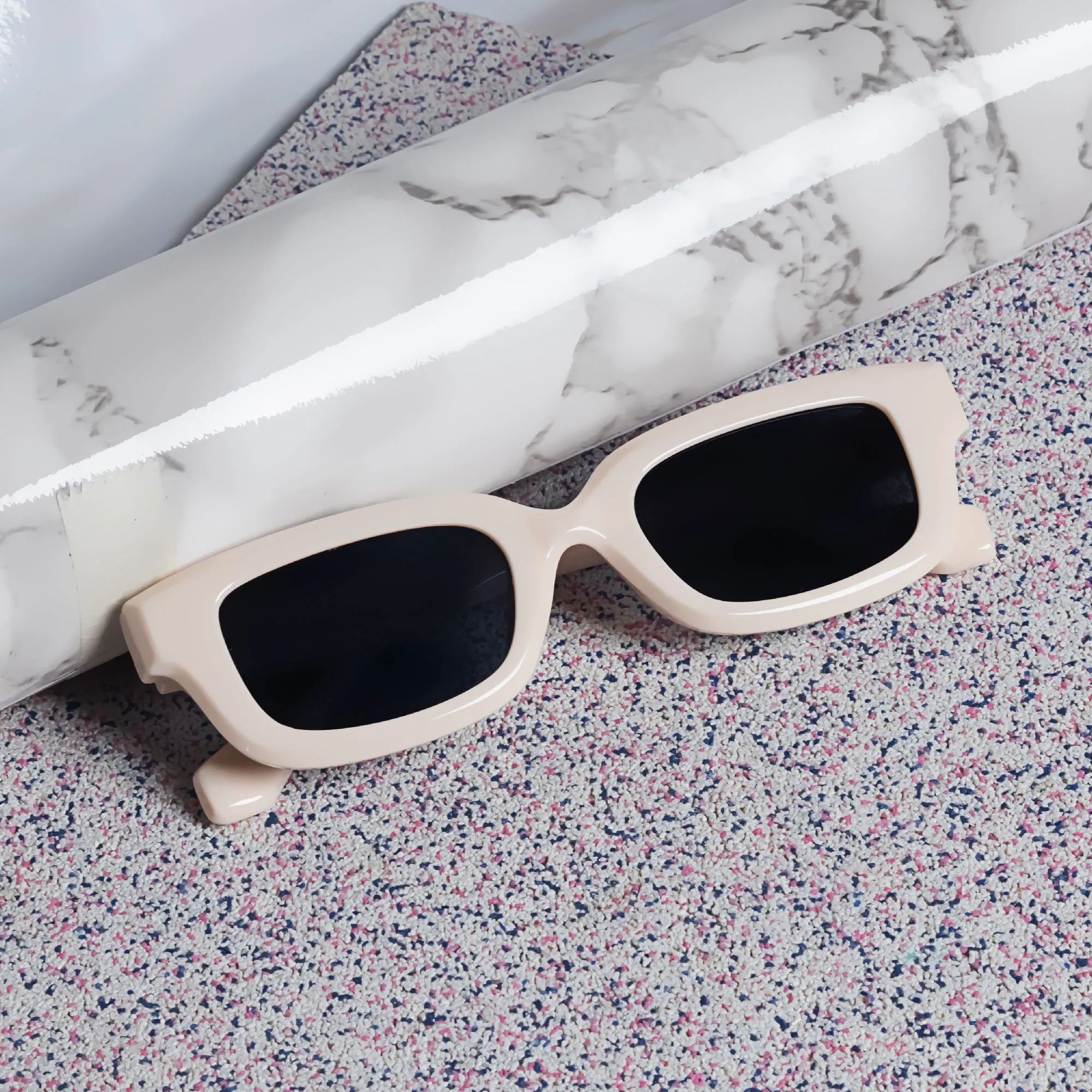Thunder Cream Black Rectangle Sunglasses