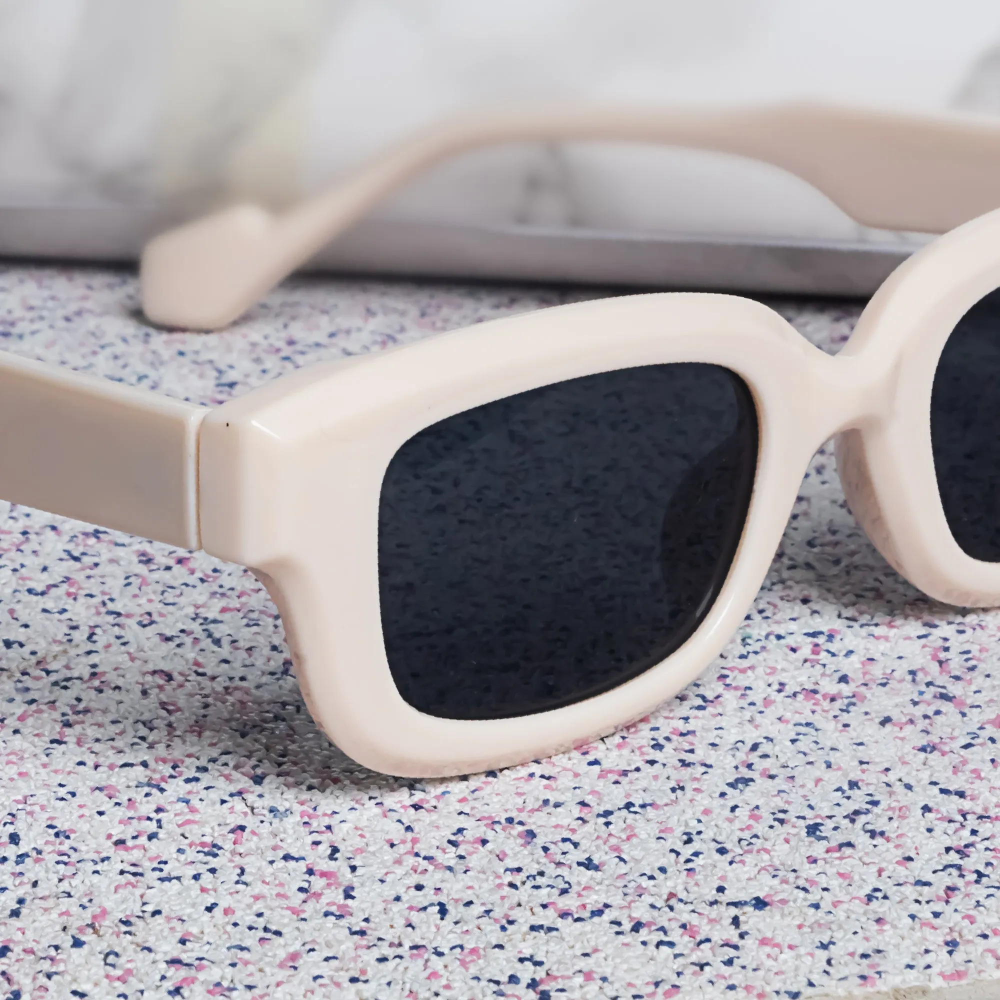 Thunder Cream Black Rectangle Sunglasses