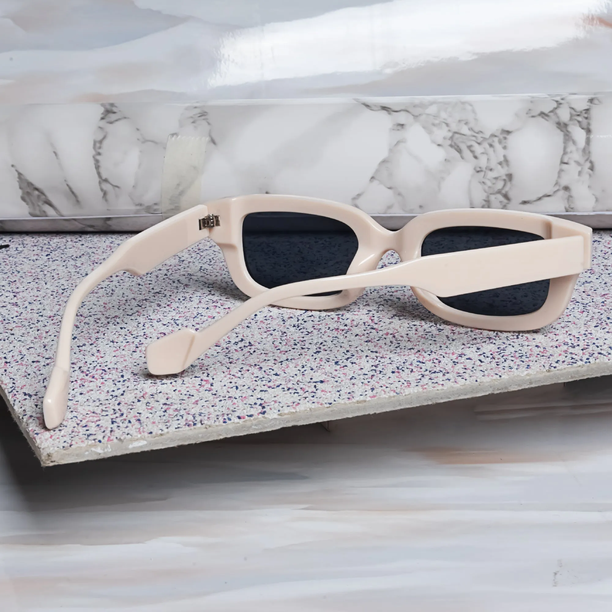 Thunder Cream Black Rectangle Sunglasses