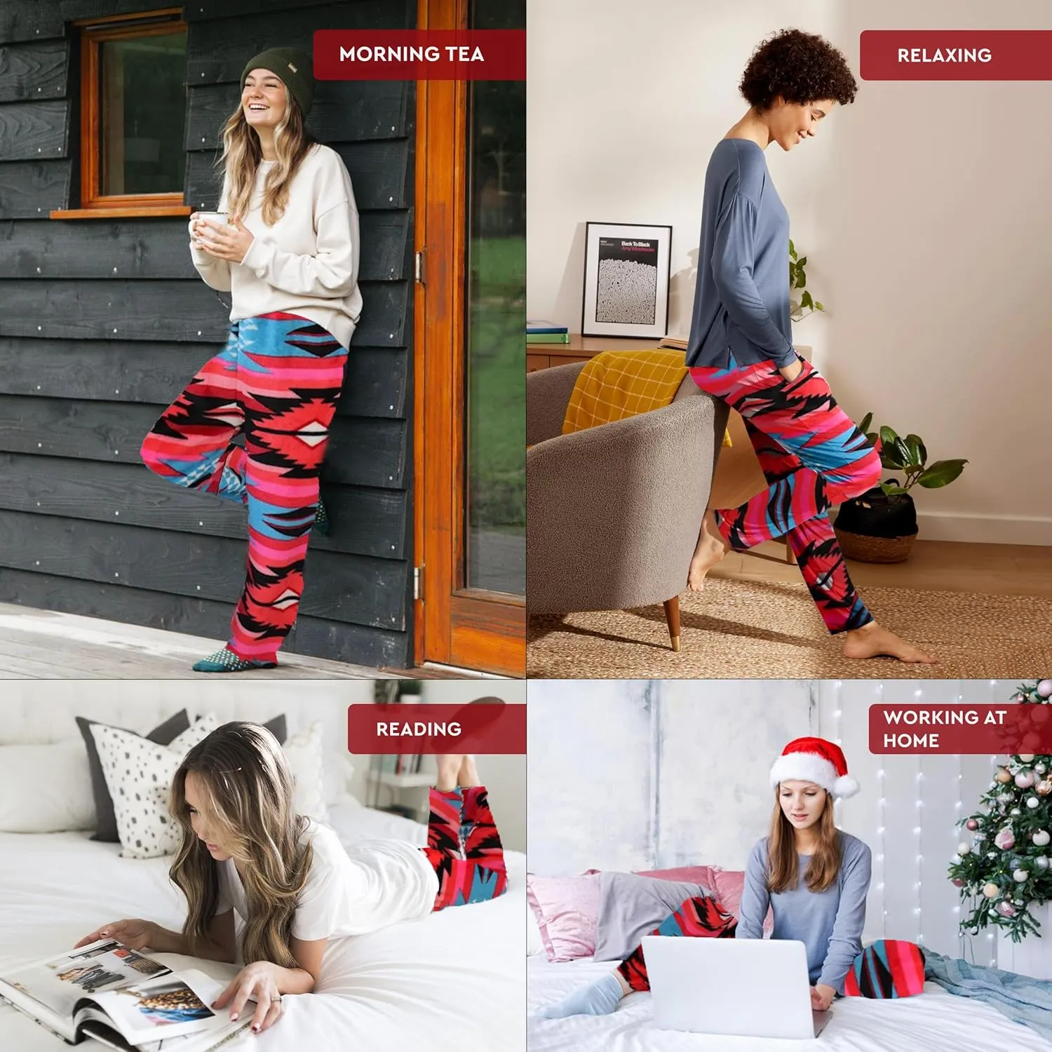 TrailCrest Ultra Soft Womens Lounge Pants, Plush Fleece with Velvety Silk Feel, Aztec/Ikat Fun and Trendy Prints