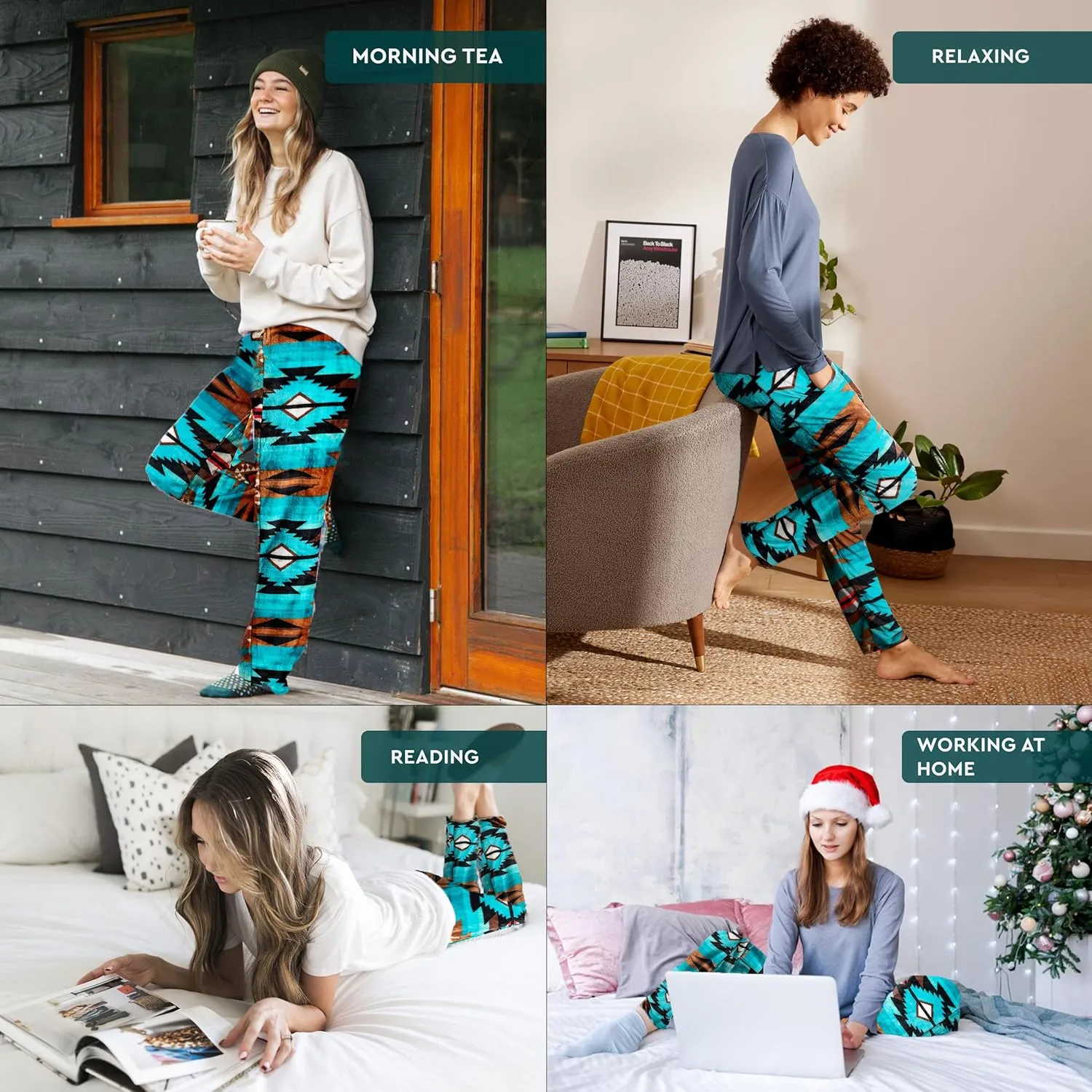 TrailCrest Ultra Soft Womens Lounge Pants, Plush Fleece with Velvety Silk Feel, Aztec/Ikat Fun and Trendy Prints