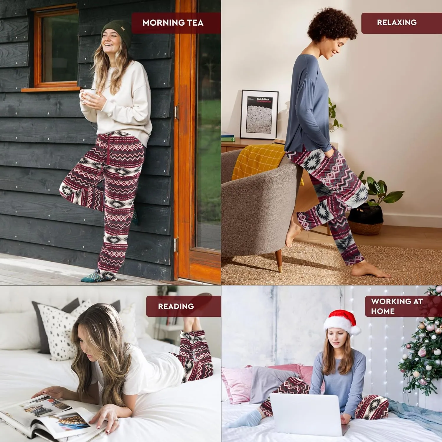 TrailCrest Ultra Soft Womens Lounge Pants, Plush Fleece with Velvety Silk Feel, Aztec/Ikat Fun and Trendy Prints