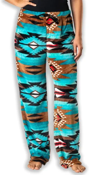 TrailCrest Ultra Soft Womens Lounge Pants, Plush Fleece with Velvety Silk Feel, Aztec/Ikat Fun and Trendy Prints