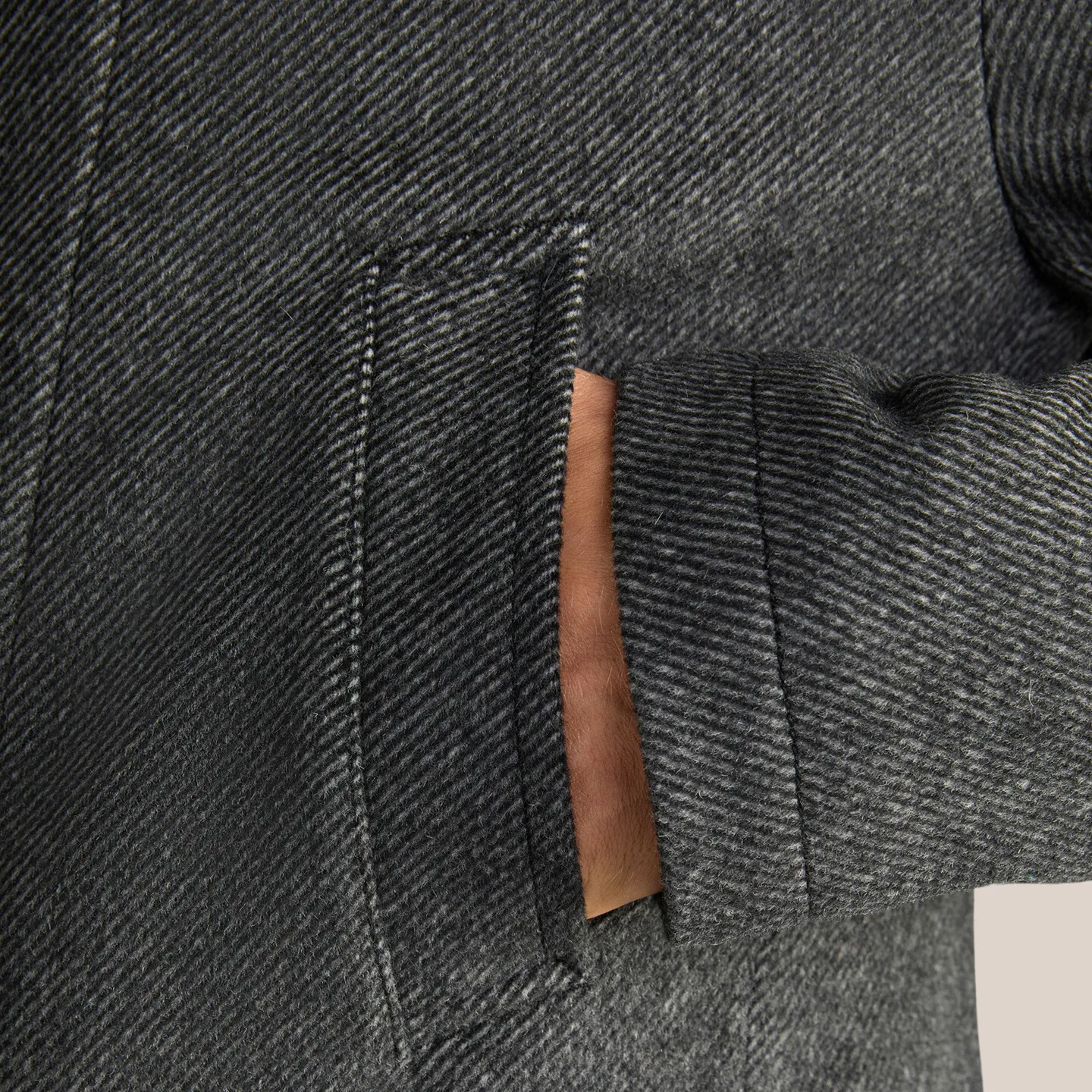 Twill Pattern High-Collar Jacket - Dark Grey