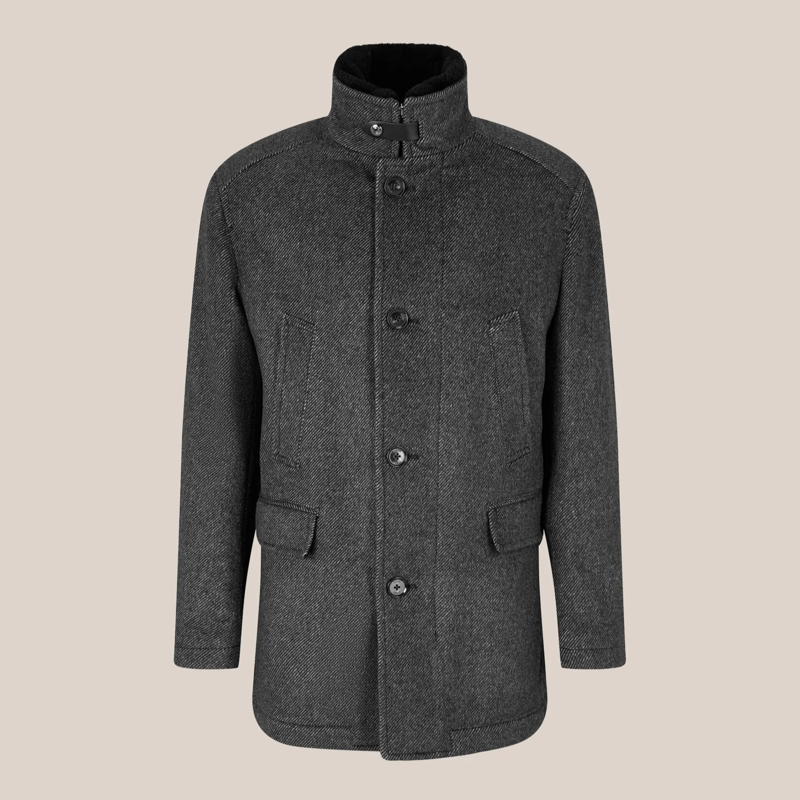 Twill Pattern High-Collar Jacket - Dark Grey